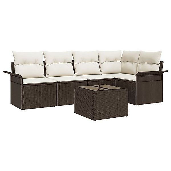 vidaXL Loungesofa 5-teiliges Garten Sofa Set mit Kissen Grau Poly-Rattan, 6 günstig online kaufen