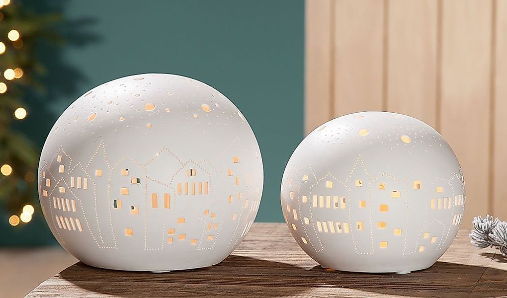 GILDE Tischleuchte GILDE Lampe Kugel City - weiß - H. 15,5cm x B. 18cm günstig online kaufen