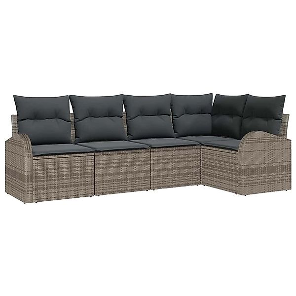 vidaXL Garten-Sofa-Set mit Kissen 5-Tlg Grau Poly Rattan 3354708 günstig online kaufen