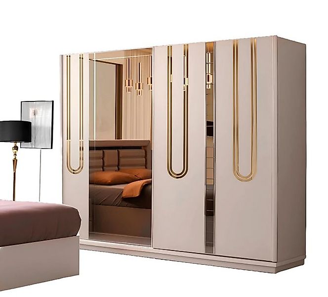 JVmoebel Kleiderschrank Designer Beiger Kleiderschrank Schlafzimmer Glassch günstig online kaufen