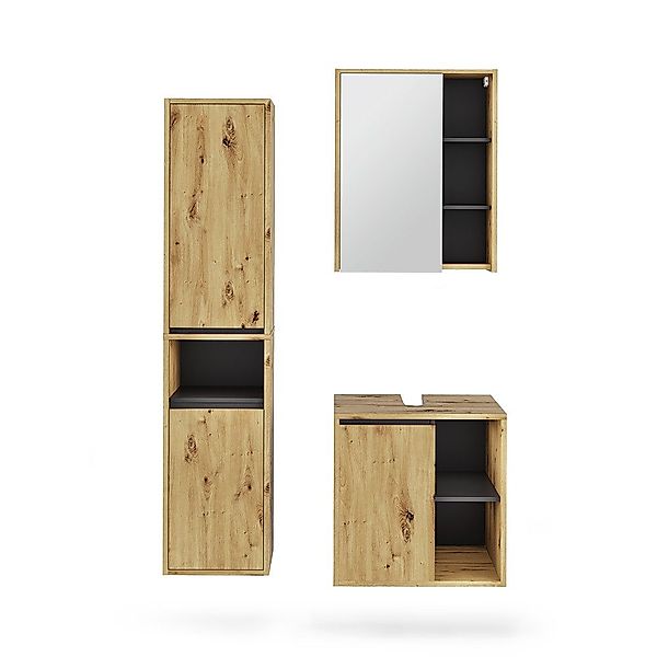 Vicco Badmöbel-Set Viola, Artisan/Grau, 3 Teile, günstig online kaufen