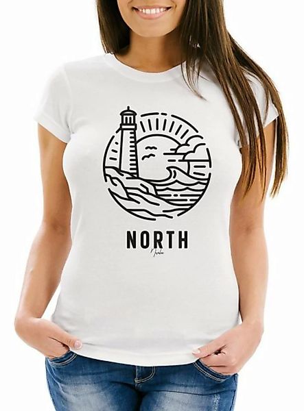 Neverless Print-Shirt Damen T-Shirt Logo Outline Art maritim Leuchtturm Wel günstig online kaufen