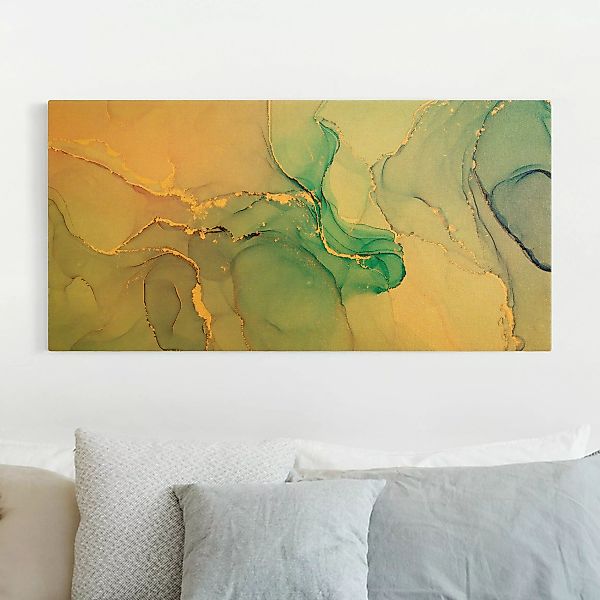 Leinwandbild Aquarell Pastell Türkis mit Gold günstig online kaufen