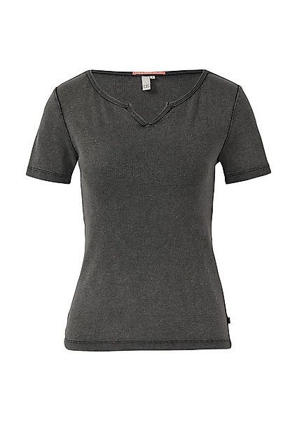 QS T-Shirt in Ripp-Optik und mit Splitneck günstig online kaufen
