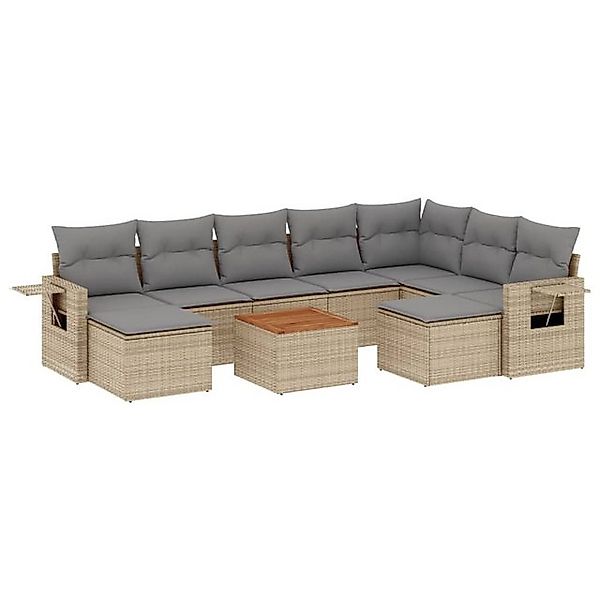 vidaXL Sofaelement 10-tlg. Garten-Sofagarnitur mit Kissen Beige Poly Rattan günstig online kaufen
