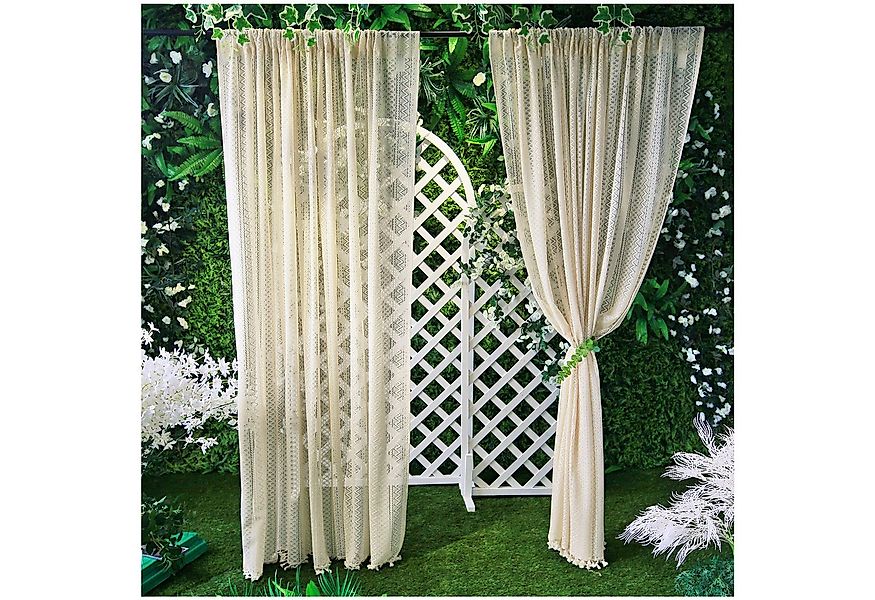 Qelus Gardine Boho Halbtransparent Gardinen Vintage Quaste Rutentasche Vorh günstig online kaufen