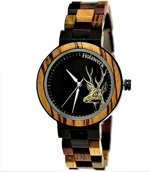 Holzwerk Quarzuhr BERGISCH kleine Damen Holz Armband Uhr, Hirsch Motiv, sch günstig online kaufen