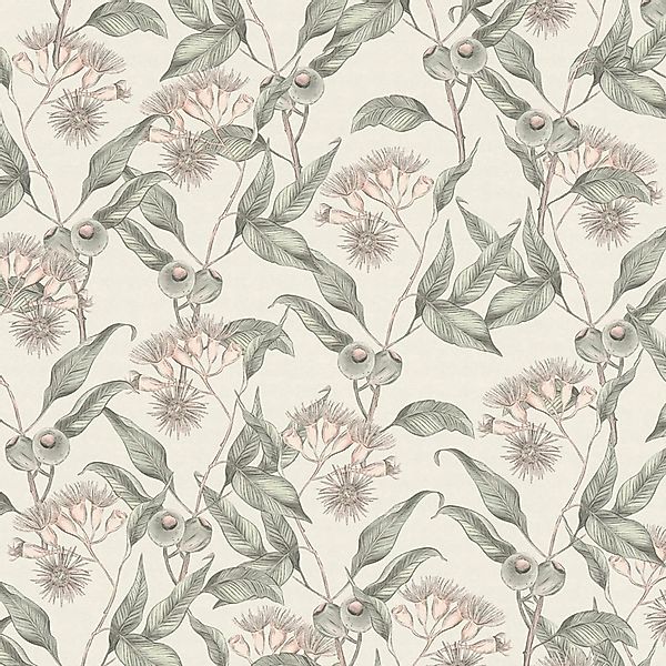 PROFHOME 394304-GU Blumen Tapete Floral Matt Weiß Grau Grün 0,53 m x 10,05 günstig online kaufen