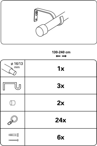 GARDINIA Gardinenstange "Set Metall" Ø 16 mm 1 läufig-läufig ausziehbar 1-L günstig online kaufen
