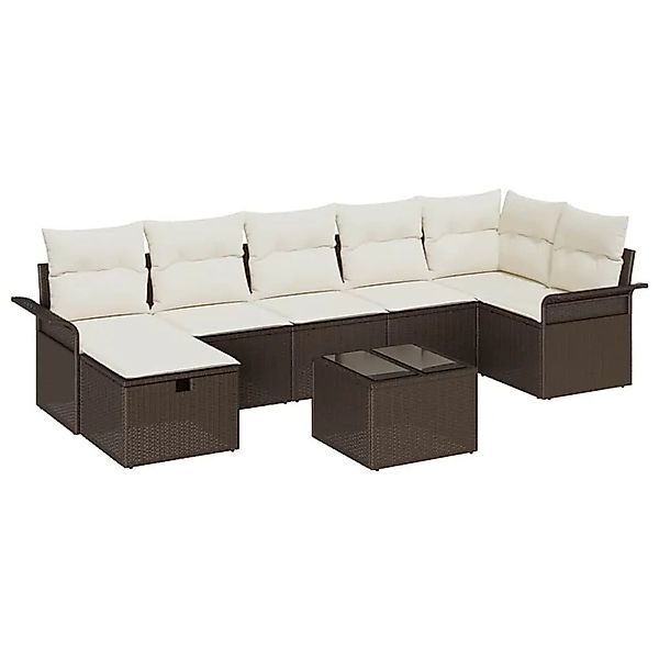 vidaXL Gartensofa-set mit Kissen 8-Tlg Braun und Creme Poly-Rattan 3358907 günstig online kaufen