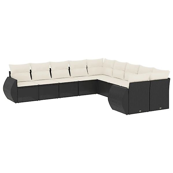 vidaXL 10-Tlg Garten-Sofagarnitur mit Kissen Schwarz Poly Rattan 3221905 günstig online kaufen
