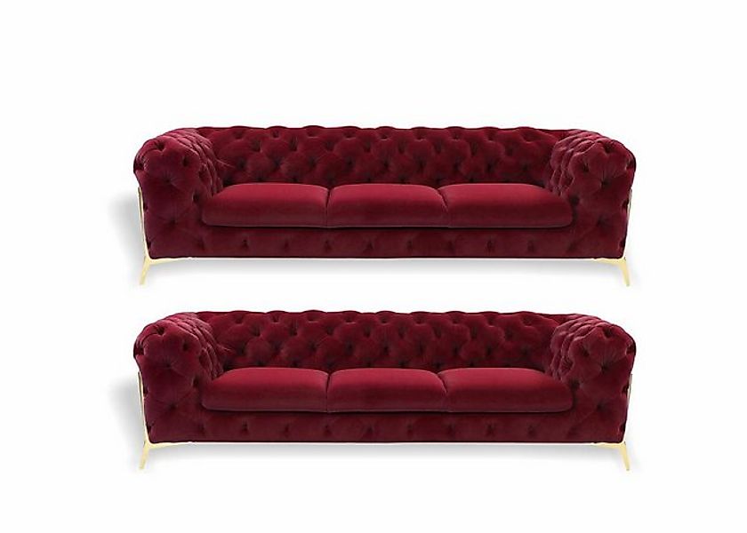 Xlmoebel Sofa Samt Chesterfield Sofa mit 3+3 Sitzpolstern - elegantes Desig günstig online kaufen