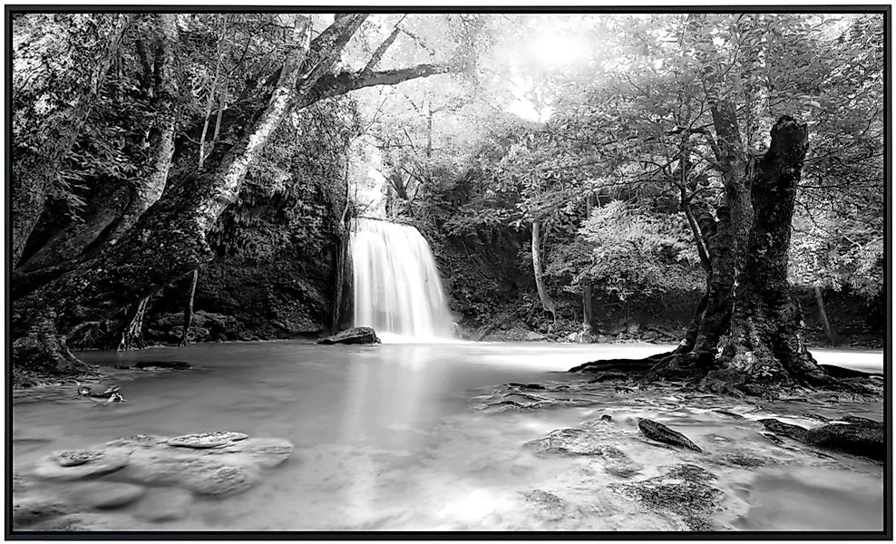 Papermoon Infrarotheizung »Wasserfall im Wald Schwarz & Weiß«, sehr angeneh günstig online kaufen