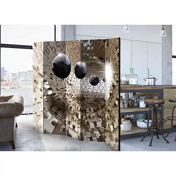 Leinwand Paravent mit Kugel und Puzzle Motiv 225 cm breit günstig online kaufen
