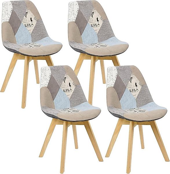 Woltu 4-Fußstuhl (4 St), Patchwork Stühle, Leinen Stoff Holzbeine günstig online kaufen