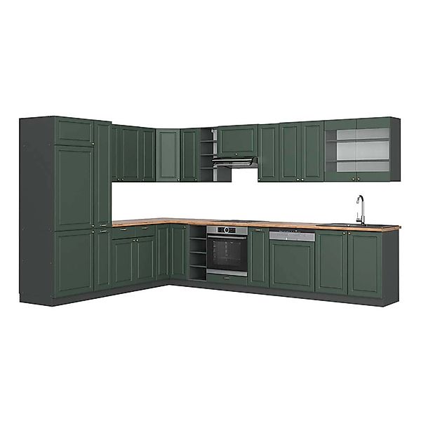 Vicco Fame-Line Eckküche Grün-Gold Landhaus/Anthrazit 347 x 257 cm AP Eiche günstig online kaufen