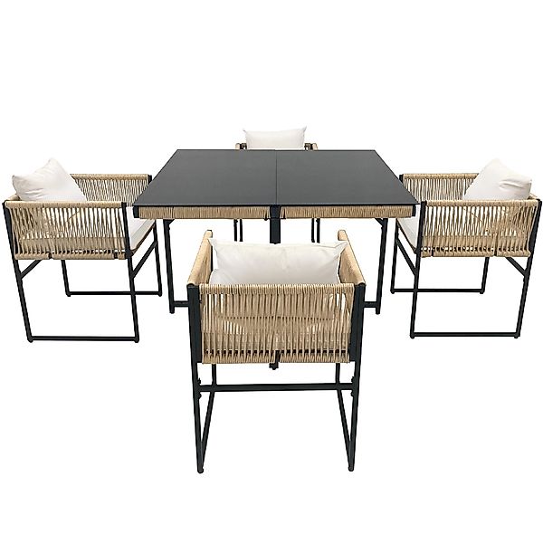 Garten-Essgruppe 5-tlg mit 1 Esstisch und 4 stapelbaren Stühlen, Beige günstig online kaufen