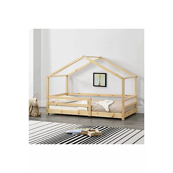 Einzelbett in Hausform Kiefer natur KOLDING-100 Liegefläche 90x200 cm mit R günstig online kaufen
