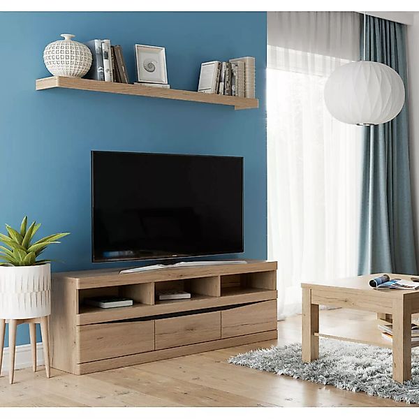 Wohnzimmer Set TV Lowboard, Wandboard, Couchtisch 75x75 cm SANFORD-129 in E günstig online kaufen