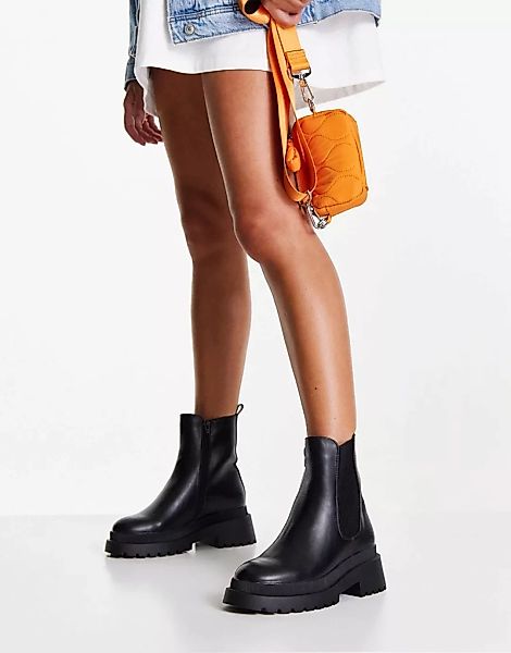 New Look – Flache, robuste Ankle-Boots im Chelsea-Stil in Schwarz mit hohem günstig online kaufen