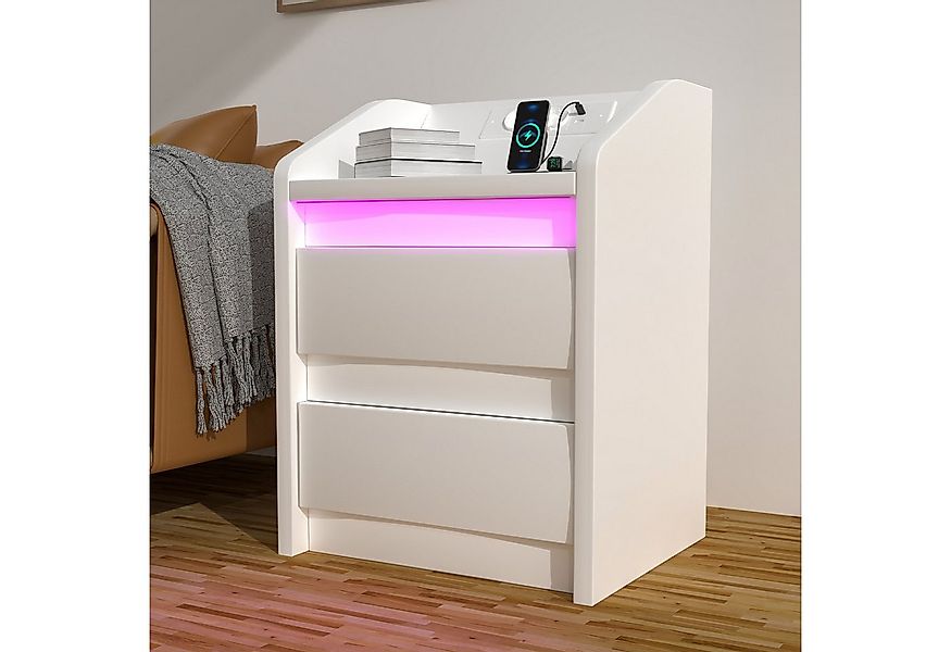 oyajia Nachttisch mit LED-Licht, Beistelltisch und Ladestation (LED-Beleuch günstig online kaufen