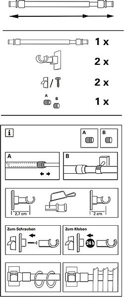 GARDINIA Scheibenstange Cafehausstange Metall, Ø 12 mm, 1-läufig, ausziehba günstig online kaufen