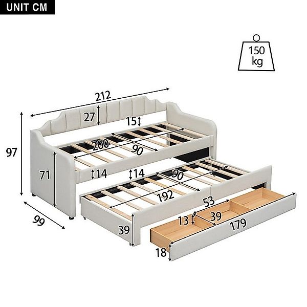 Flieks Daybett, Schlafsofa Tagesbett 90x200cm mit Schubladen und Ausziehbet günstig online kaufen