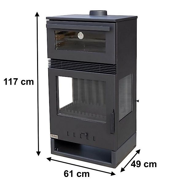 Teba Therm Kaminofen mit Backfach Panorama Kamin 3 Scheiben Glas TKS 15 Hol günstig online kaufen