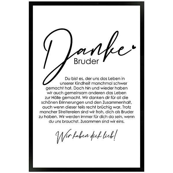 WANDStyle Gerahmtes Poster Danke Bruder 40 x 60 cm Geschenkidee für Mehrere günstig online kaufen