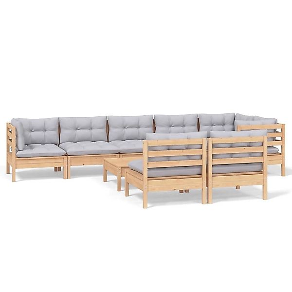 vidaXL 9-Tlg Garten-Lounge-Set mit Grauen Kissen Kiefer Massivholz 3096459 günstig online kaufen