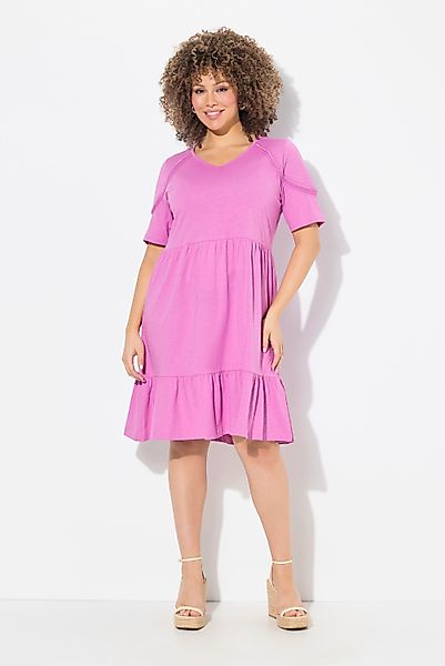 Ulla Popken Jerseykleid Jerseykleid Zierband A-Linie V-Ausschnitt Halbarm günstig online kaufen