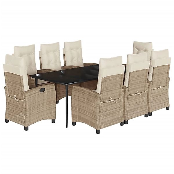vidaXL 9-Tlg Garten-Essgruppe mit Kissen Beige Poly Rattan 3212810 günstig online kaufen