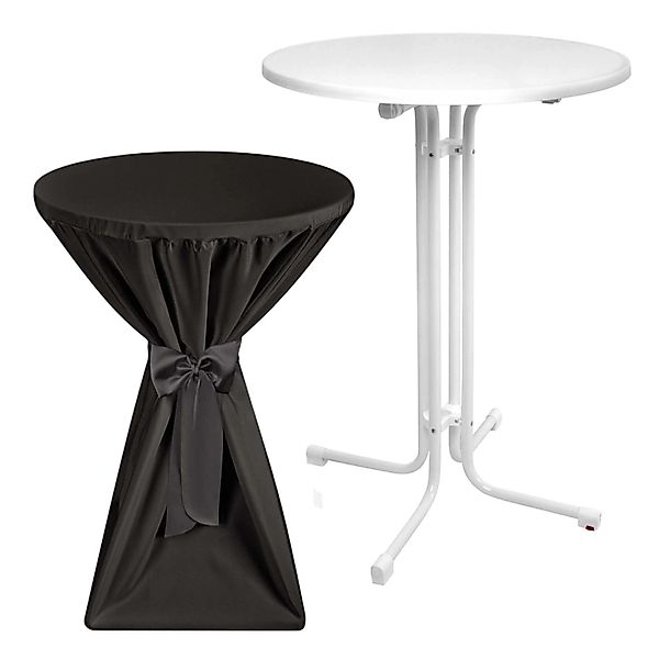 Beautissu Sylt Stehtisch Ø 70cm Weiß mit Premium Stehtischhusse Ø 70cm Schw günstig online kaufen