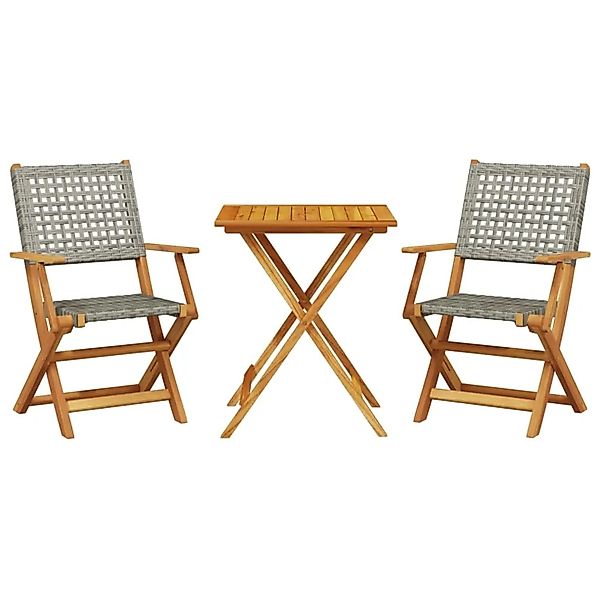 vidaXL 3-tlg Bistro-Set Grau Poly Rattan und Massivholz Modell 6 günstig online kaufen