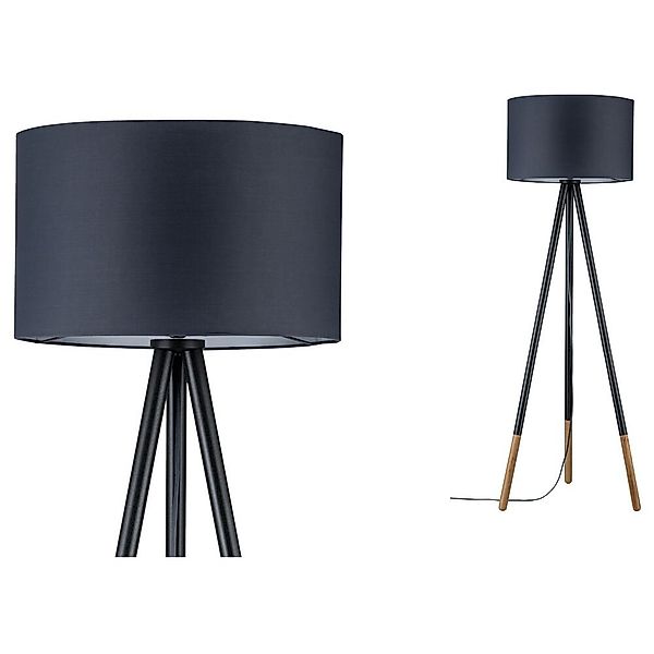 Stehleuchte Neordic Rurik 1-flammig mit Stoffschirm Grau und Holz günstig online kaufen