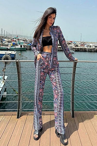 For You Moda Hosenanzug 3-teiliges Rot-Blau Viskose gemustertes Bustier-Hos günstig online kaufen