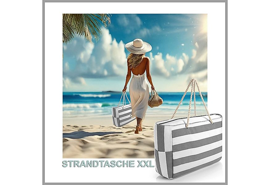 BigDean Strandtasche Badetasche XXL 2 Stück grau weiß große Schwimmbad Tasc günstig online kaufen