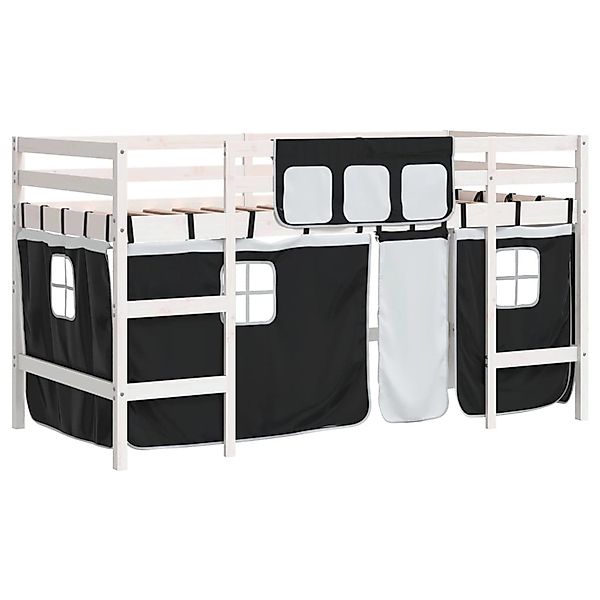 vidaXL Kinderhochbett mit Vorhängen Weiß Schwarz 90x200 cm Kiefernholz19284 günstig online kaufen