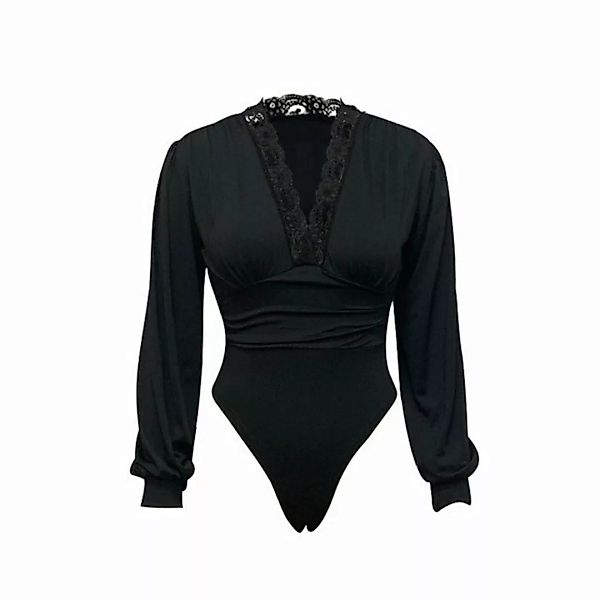 RUZU UG Langarmshirt Damen-Bluse mit tiefem V-Ausschnitt, Spitze, langärmli günstig online kaufen