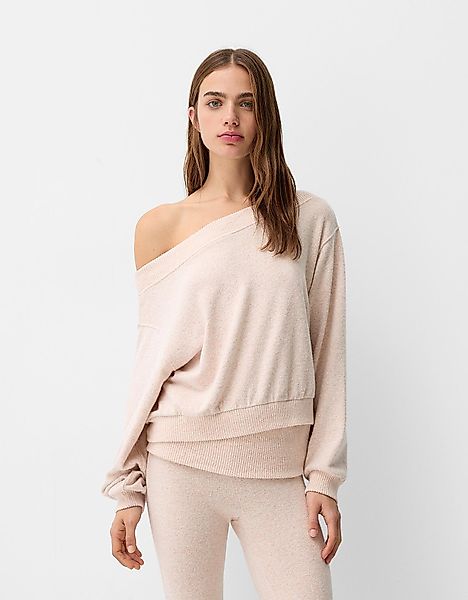 Bershka Soft-Touch-Pullover Mit Asymmetrischem Ausschnitt Damen S Rosa günstig online kaufen