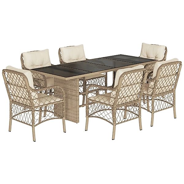 vidaXL 7-Tlg Garten-Essgruppe mit Kissen Beige Poly Rattan 3212062 günstig online kaufen