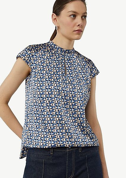 comma Kurzarmbluse Bluse Gemusterte Satin-Bluse mit Raffung günstig online kaufen