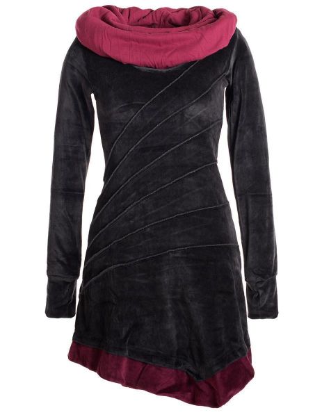 Vishes Zipfelkleid Asymmetrisches Patchwork Samtkleid Schalkragen günstig online kaufen