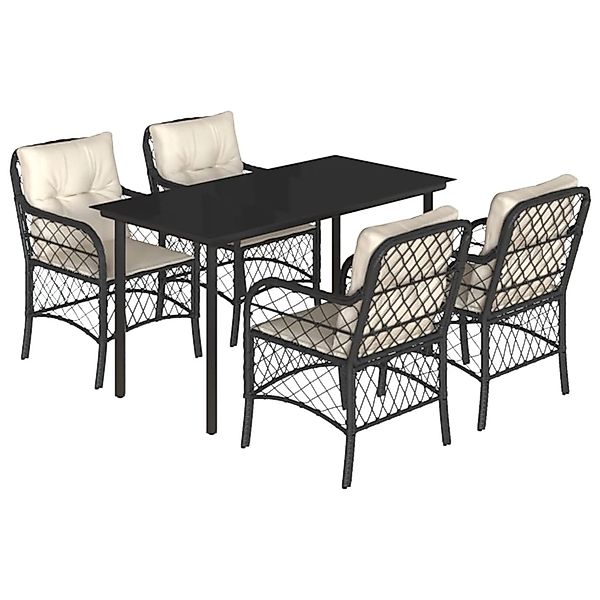 vidaXL 5-Tlg Garten-Essgruppe mit Kissen Schwarz Poly Rattan 3212091 günstig online kaufen