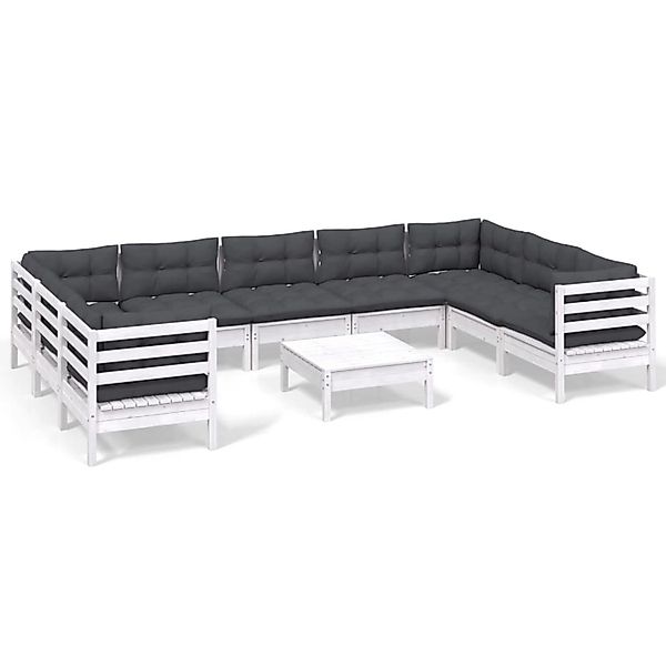 vidaXL 10-Tlg Garten-Lounge-Set mit Kissen Weiß Kiefernholz 3097326 günstig online kaufen