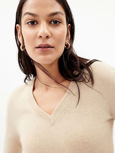 GOBI Cashmere V-Ausschnitt-Pullover Naturfarbe Basic V-Ausschnitt günstig online kaufen