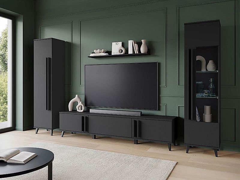 MIRJAN24 Wohnwand Helsinki II, (4er-Set, Vitrine, Regal, TV-Lowboard, Wandr günstig online kaufen