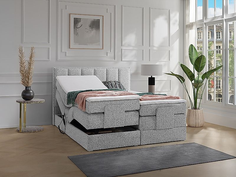 Boxspringbett mit Bett-Kopfteil + elektrisch verstellbare Lattenroste + Mat günstig online kaufen