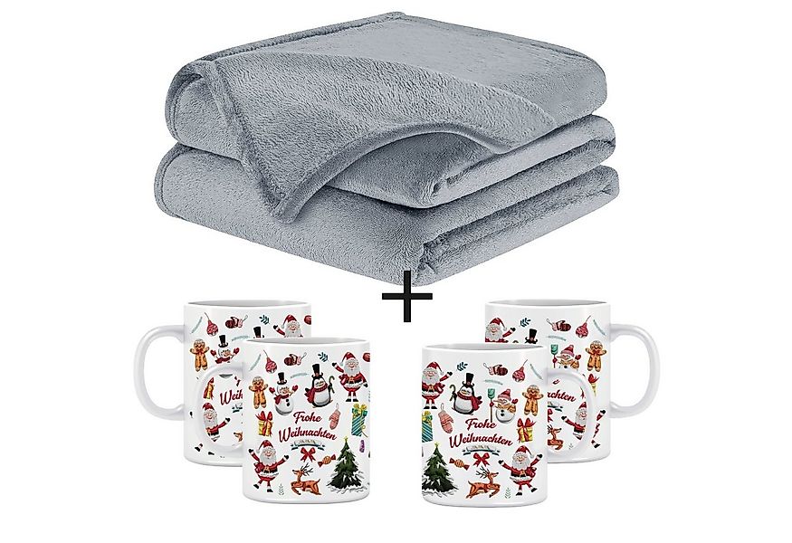 Wohndecke Flauschige Kuscheldecke mit Tassen Weihnachtsgeschenke, Fleecedec günstig online kaufen