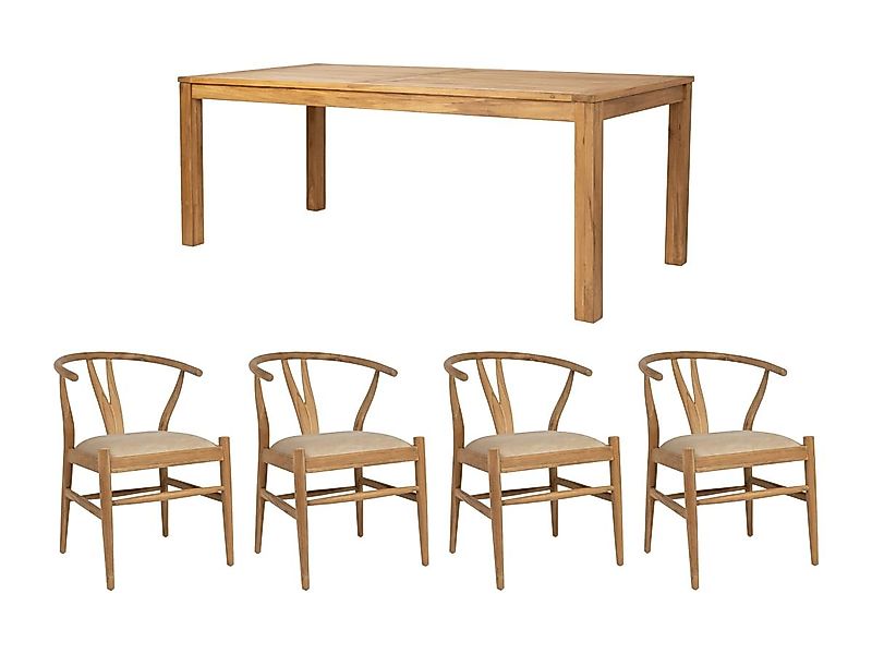 Set Tisch AMILA + 4 Stühle POGIANA - Holzfarben & Beige günstig online kaufen